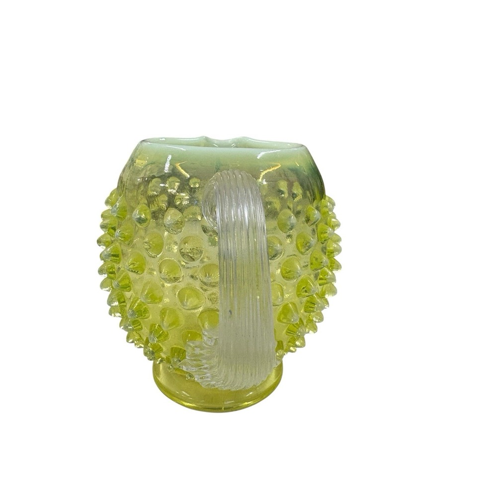 Rare Fenton Yellow Topaz Vaseline Opalescent Hobnail Pitcher Vase Uranium Glow - Picture 5 of 9